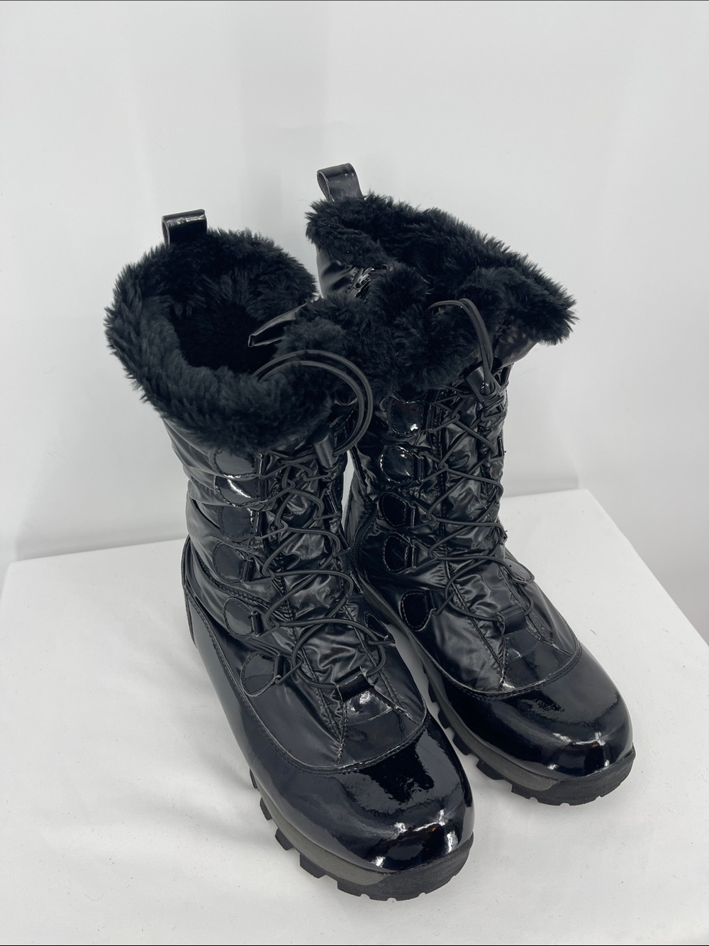 Storm Black Women's Winter Rain Boots with Faux Fur Trim SIZE 10 M